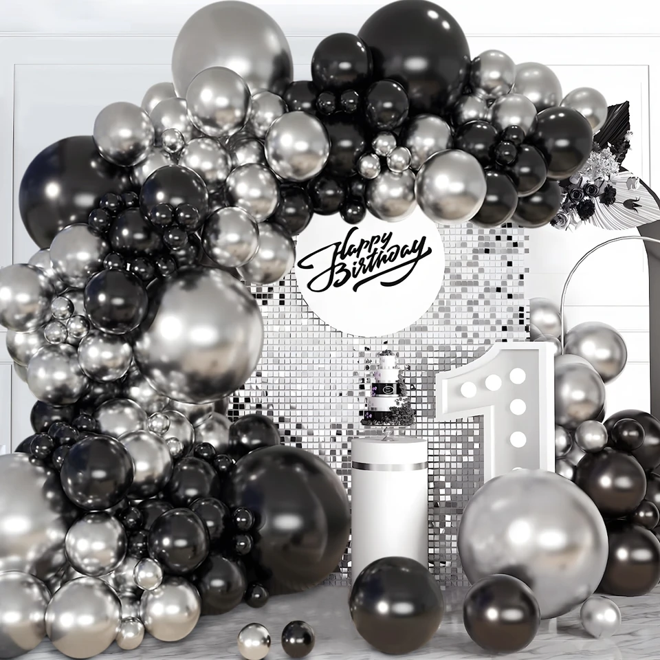 Čierny a strieborný balón Garland Arch Kit Narodeninová oslava dekorácie Deti Dospelí Balón svadobné večere Dodávky pre bábätká láskavosť