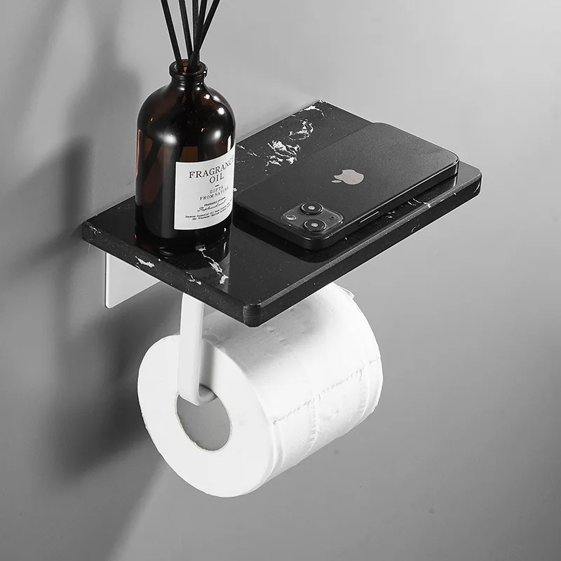 Čierny/biely mramorový kúpeľňový papier držiak na uterák Držiak na toaletný papier na papieri Mount Mount Držiak mobilného telefónu Držiak kúpeľňa prívesok