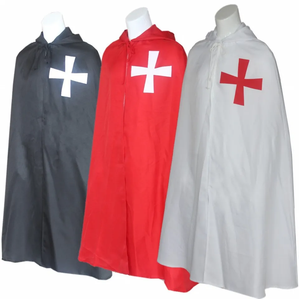 Čierny cosplay stredovekí bojovníci rola hrania Capes kostým templár rytier plášť z rímskej ríše
