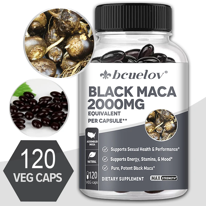 Čierny doplnok extraktu maka 2000 mg pre mužov a ženy, podporuje energiu, výdrž a náladu, vegetariánske kapsuly