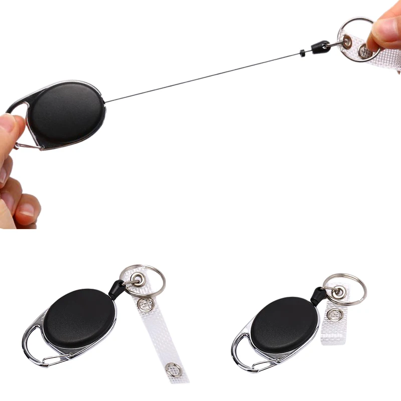 Čierny drôt lano keychain odznak navijaka zatiahnuteľný spätný rák