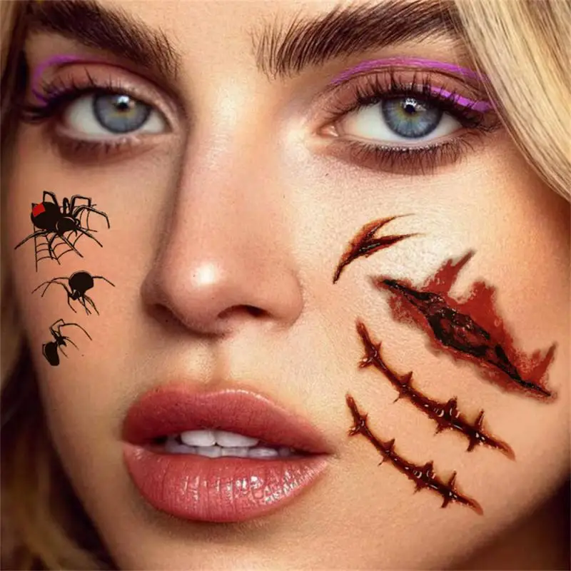 Čierny Halloween Spider Dočasné tetovanie pre deti deti Realistické falošné netopiere strašidelné lebky Tatoos DIY malé tetovacie nálepky