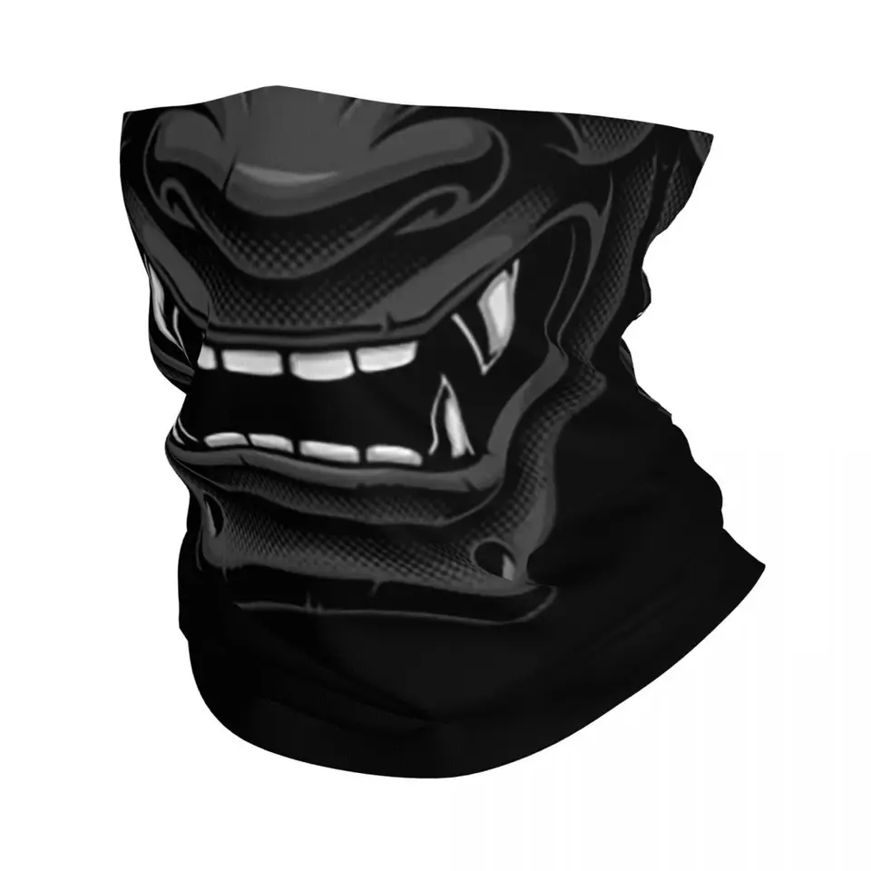 Čierny japonský démon Demon Bandana Cover Cover Tlačené zábalové šatky Teplé pokrývky hlavy pre beh pre mužov pre dospelých zima pre dospelých