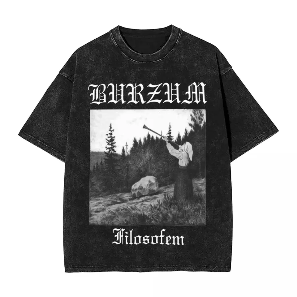 Čierny kovový filosofem tričko hip hopu premyté tričko Burzum móda pre mužov dám