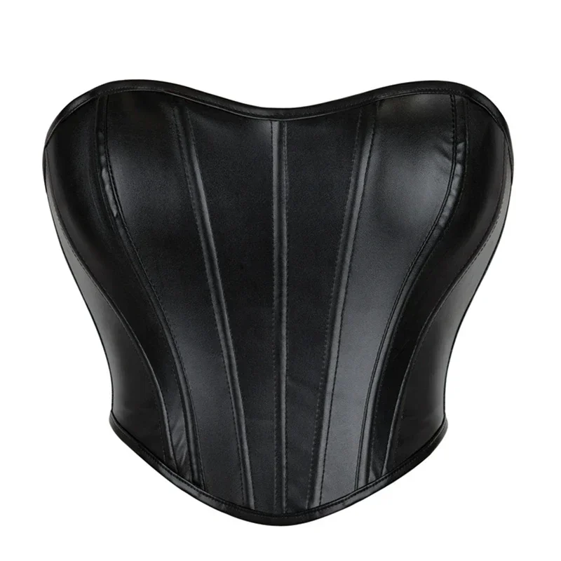 Čierny kožný korzet s plodinami Tops Women Sexy letná ulica v štýle backless busties busties korzet