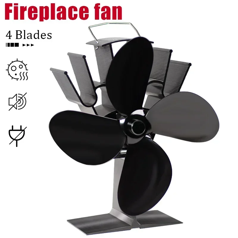 Čierny krb ventilátor 4 čepeľ tepelne poháňaný sporák ventilátor Komin Log Wood Burner Eco priateľský k tichému ventilátoru Domov efektívne tepelné rozloženie tepla