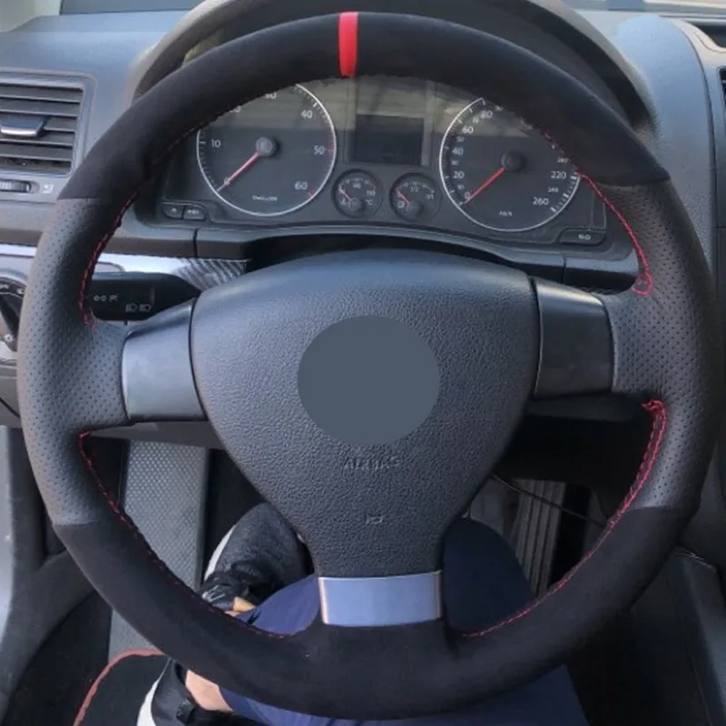 Čierny kryt volantu s semišom pre volant pre Volkswagen Golf 5 Mk5 VW Passat B6 Jetta 5 Tiguan 2007-2011