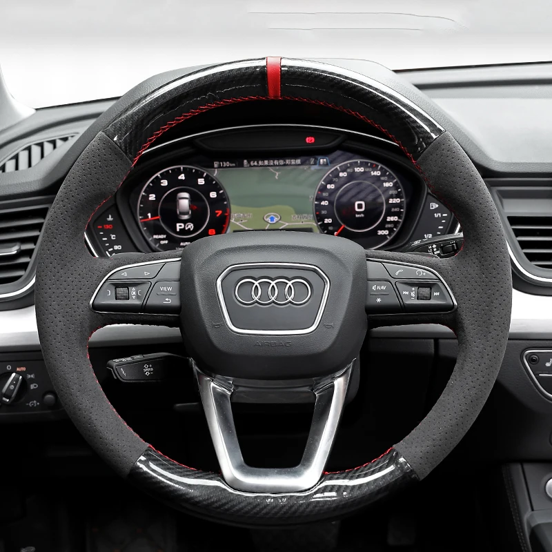 Čierny kryt volantu s uhlíkovými vláknami pre vozidlo Audi A4 Allroad 2017-2018 / Q3 2019 / Q5 2018-2019 DIY ručne stehed