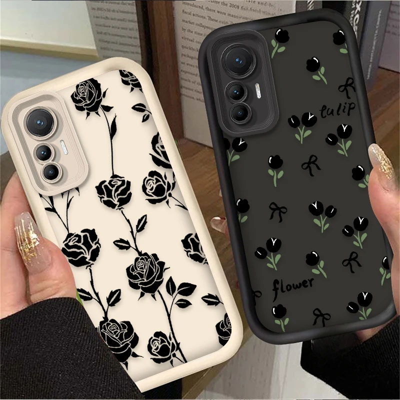 Čierny kvetinový mäkký telefón pre puzdro pre Poco x6 Pro x5 x4 gt f3 f4 f5 m6 x3 nfc xiaomi 13t 12t 11t 13 12 11 LITE 5G NE Silicon Funda