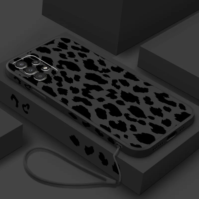 Čierny leopardový tlačný grafický puzdro pre Samsung A 02 03 13 14 22 23 24 32 33 34 52 53 54 72 73 Lite Liquid Left Rupe Funda Funda