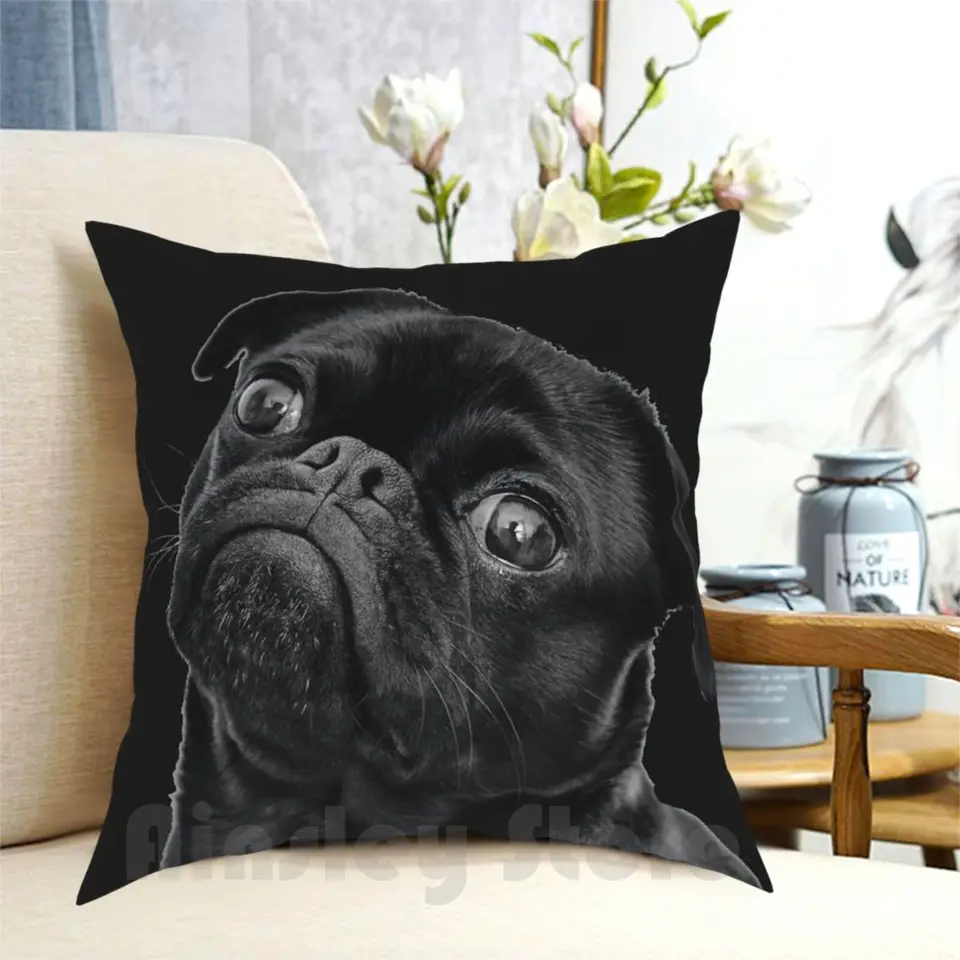 Čierny mops čierny verzia vankúšový puzdro tlačené domáce mäkké DIY vankúšový kryt vankúš čierna mops čierna verzia mops psie psie psie psie psie psie