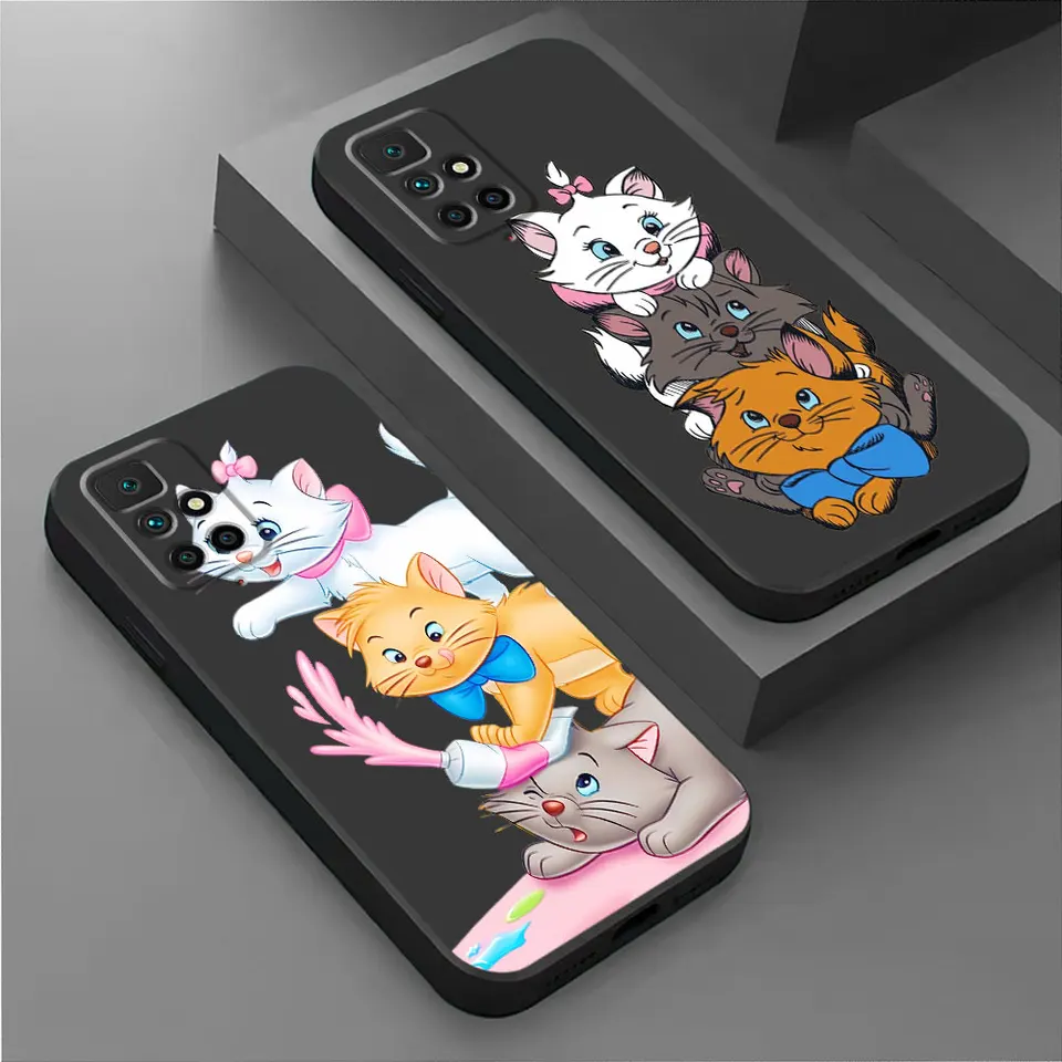 Čierny mäkký puzdro pre Xiaomi Redmi Poznámka 11S 8T 9T 11 Pro 12 8 7 10 Pro 9 11T 10S 9s Armor Cartoon Disney Marie Cat Funda Cover