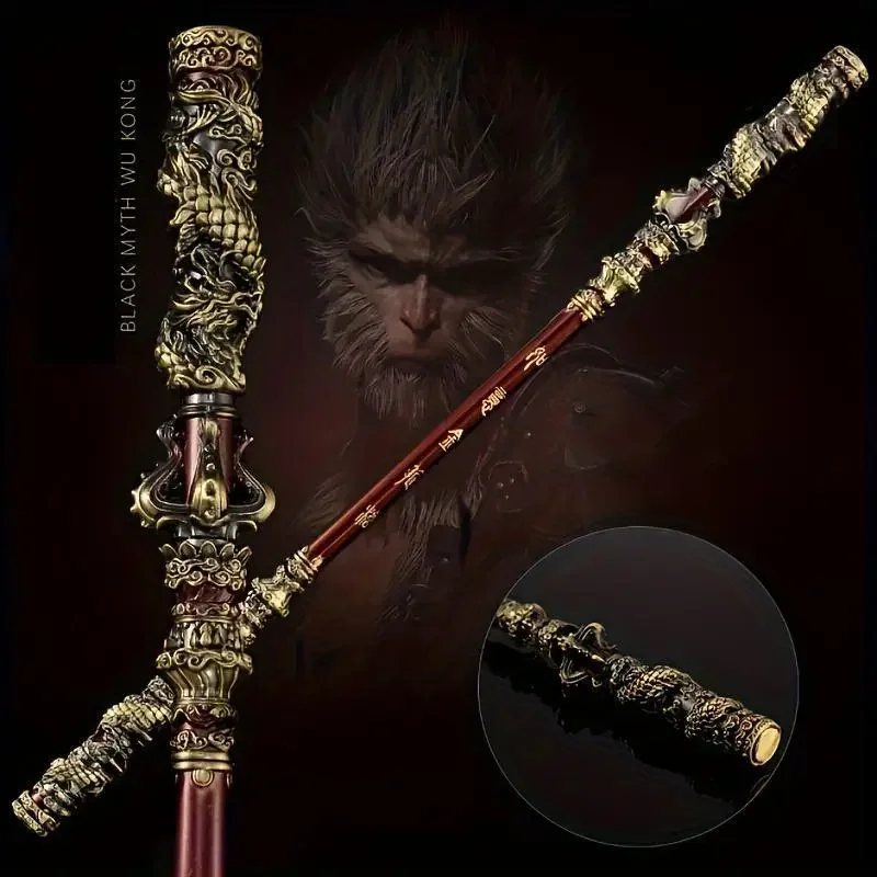 Čierny mýtus Wukong 2 -dielna sada kovových opíc King Staff Weapon Wukong Game Periférna opica kráľ Kovová remeslá ozdoby 22 cm