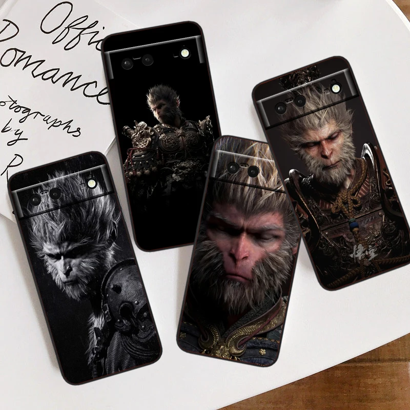 Čierny mýtus Wukong Game Art for Google Pixel 9 8 7a 7 6a 6 5a 5 4a XL 5G 5G Čierny kremíkový nárazový odvzdušňový puzdro na telefón