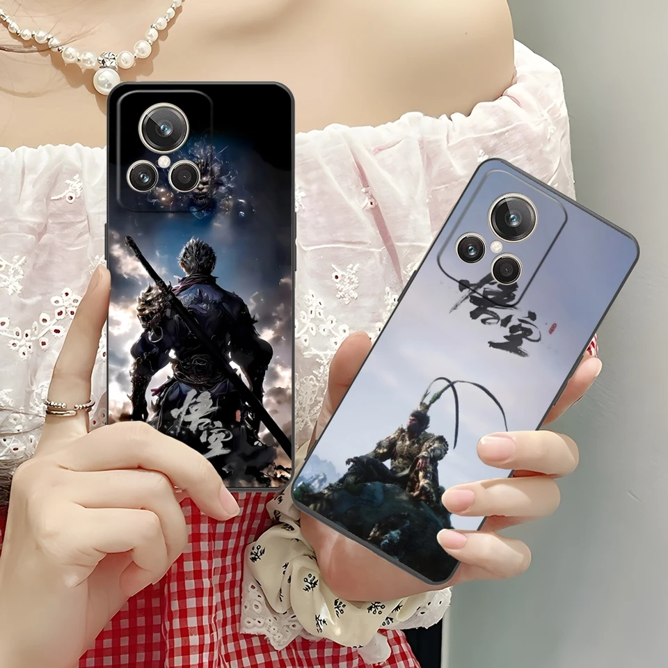 Čierny mýtus Wukong mobilný mobilný telefón pre Realme GT 2 9i 8i 7i Pro X50 x2 C35 C21 C20 C11 C1 C3 Čierny mäkký kryt shell telefónu