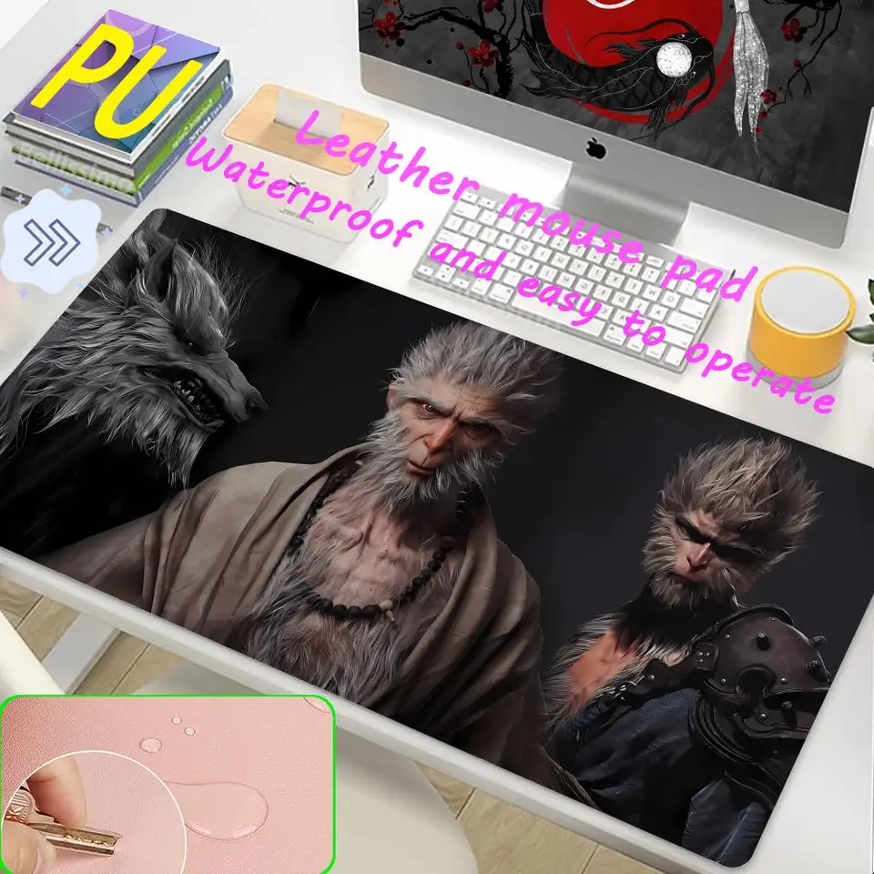 Čierny mýtus wukong myš Mouse vložka veľká neplatná stolová podložka vodná podložka myš Pad PU špičkové kvalitné svetlo Luxusné stoly