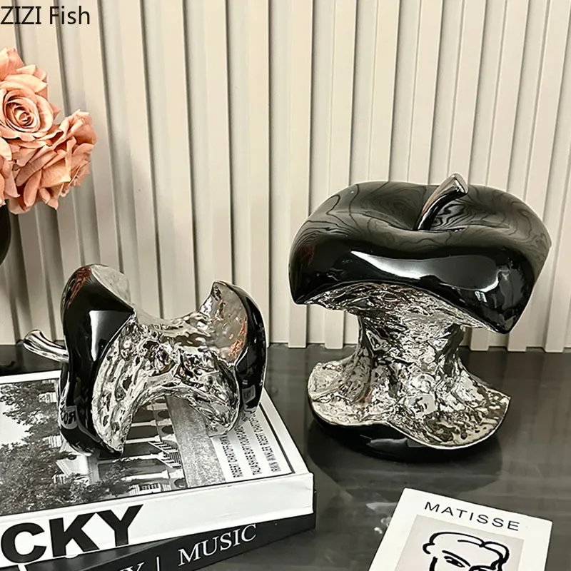 Čierny nahlodaný Apple Artworks Creative ovocie socha stolové dekorácie ozdoby keramické remeslá sochárstvo estetický dekor