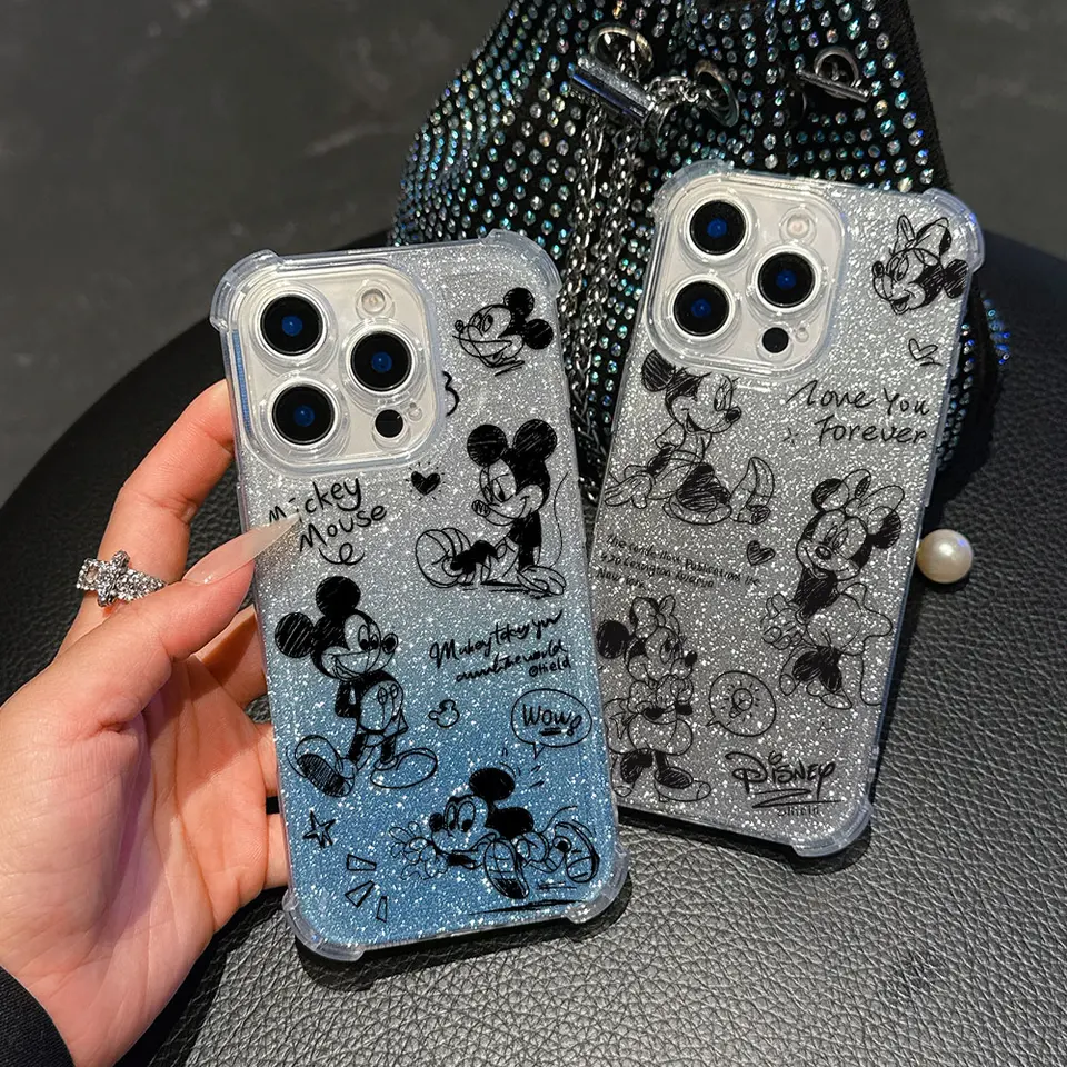 Čierny náčrt Mickey Mickey Pase pre puzdro pre Samsung Galaxy S25 S24 S23 S22 S21 S20 Note20 Fe Ultra Plus 4G 5G Anti Clear Cover