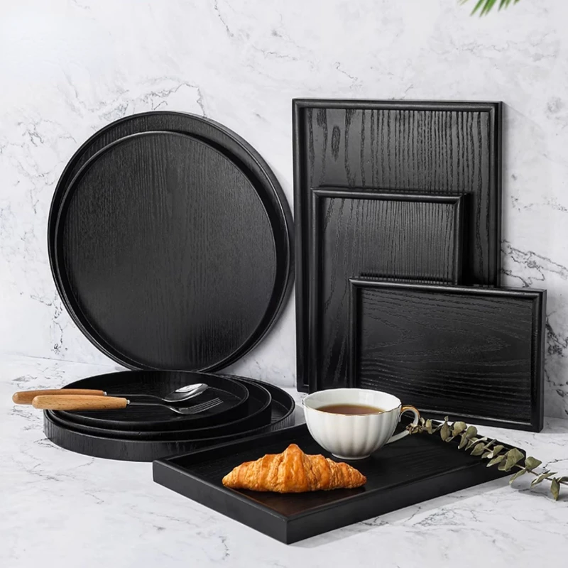 Čierny podnos obdĺžnikového dreva Čajový podnos na tanier Japanese Restaurant Dislu