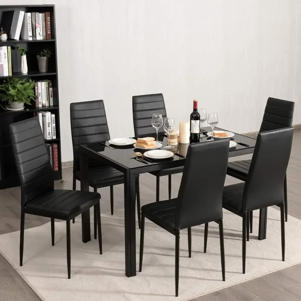 Čierny polyvinylchlorid kovový jedálenský súprava 6 - ergonomická vysoká chrbát, mäkké čalúnené sedadlo a chrbát