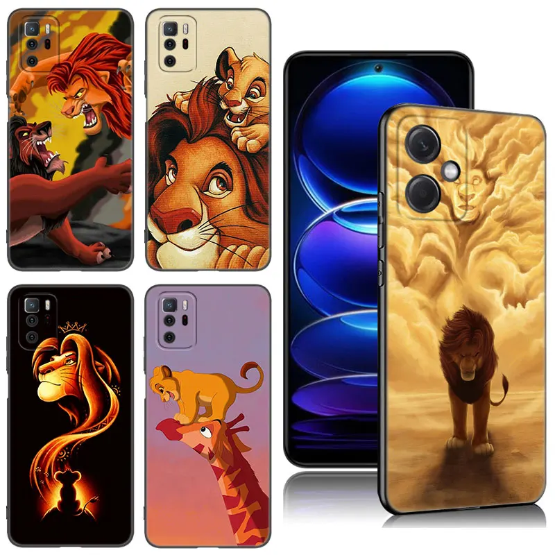 Čierny silikónový telefón King Lion Simba pre puzdro pre Xiaomi Redmi Note 9 10 11S 11T 12 13 Pro 5G Plus 9s 10s 12s
