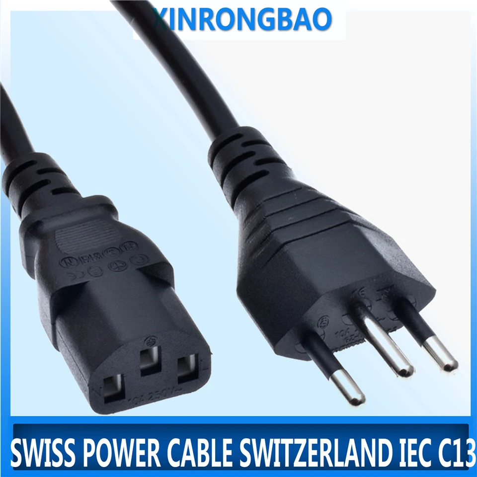 Čierny čistý medený švajčiarsky kábel Švajčiarsko IEC C13 AC predlžovací kábel 1,5 m 5 stôp pre stolný počítačový počítač Monitor 10A250V
