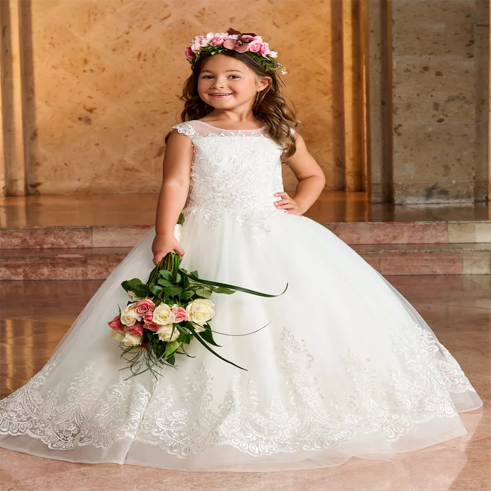 Čipka Aplikácia New Beauty Pageant Ivory 2024flower Girl šaty elegantné sviatosti hosť