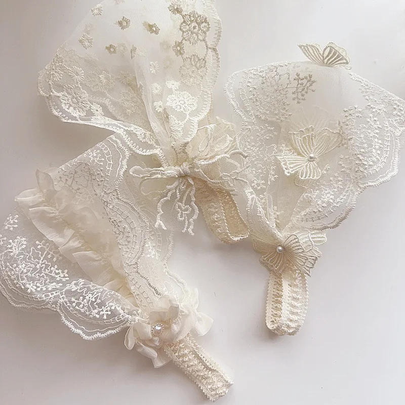 Čipka detská čelenka princezná girls elastické vlasové pásy retro biele kvetinové luk pre deti turbanské vlasové doplnky