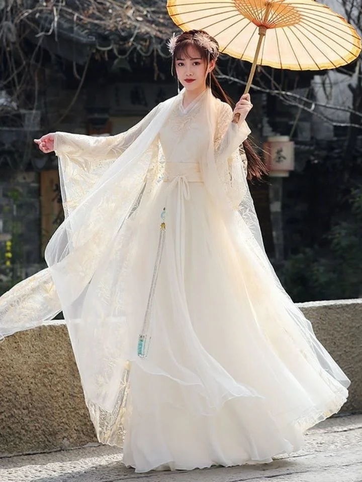 Čipka vyšíva hanfu ženský kostým Cosplay Summer Priedušná víla čínsky štýl Šaty Národný tanečný výkon Oblečenie