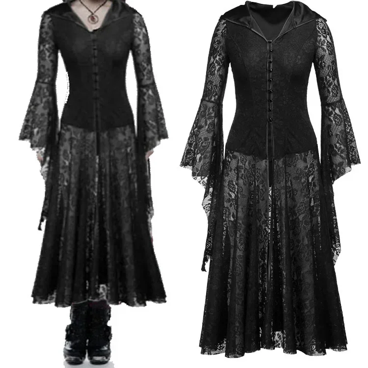 Čipkové stredoveké šaty Vintage Ženy Lolita Long maxi rúcho elven šaty renesancie keltské viking gotické fantasy loptové šaty