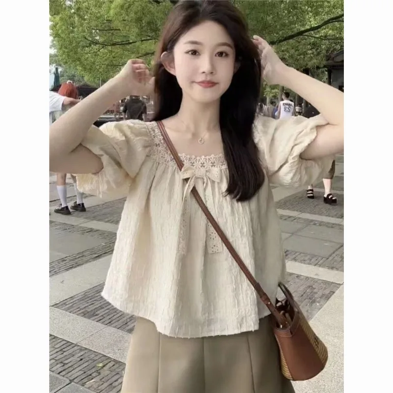 Čipky košele a blúzky Korea Square Collar Fashion Woman blúzka 2024
