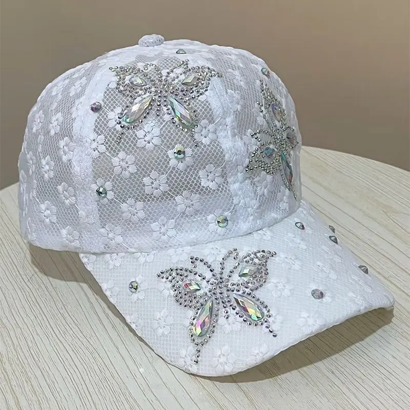 Čipky malé kvety baseballová čiapka motýľ kamienok kamienok kačica čiapka vysokej kvality priedušná čiapka Sunshade Priedušná slnečná klobúk