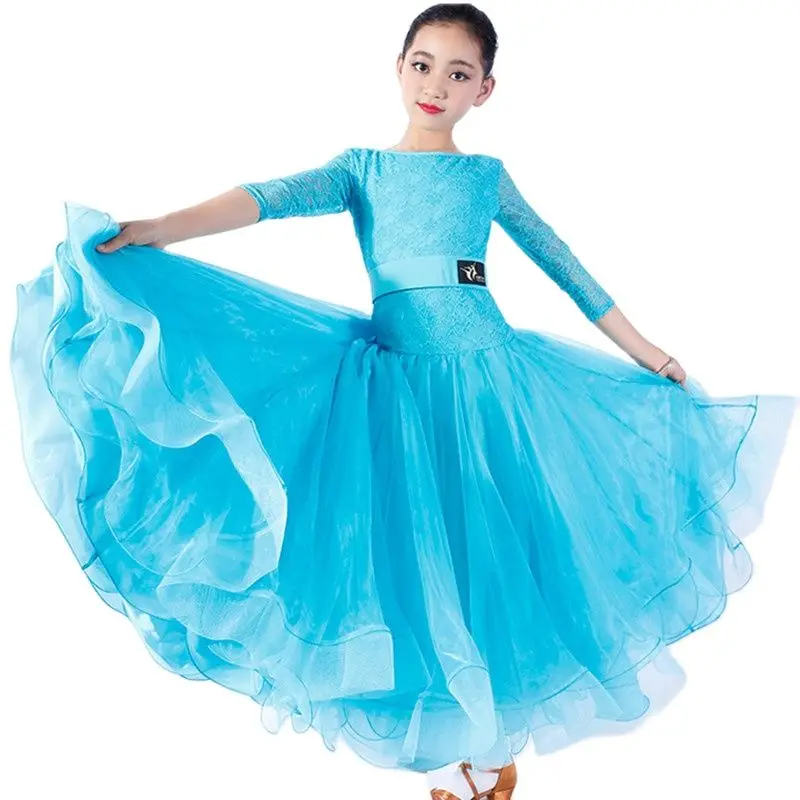 Čipky šitie detské spoločenské šaty valčeky Šaty Štandardné tanečné šaty pre dievčatá Dance Wear Lyrical Dance Dress Princezné šaty