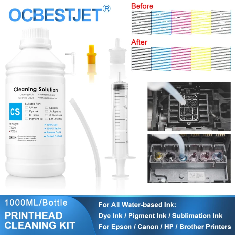 Čistiaci roztok 1000 ml tekutej vody na báze atramentovej tlačovej hlavy čistič farbiva Pigment Sublimácia atrament pre tlačiareň Epson/HP/Canon/Brother