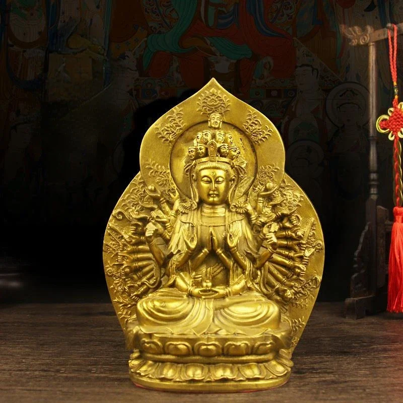 Čistá medená tisíc rúk Guanyin Buddha socha Guardian God Buddha, ktorý ponúka domáci dekor