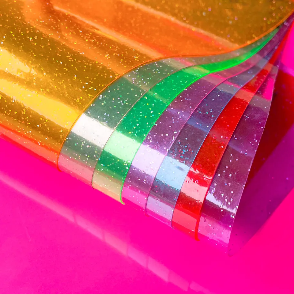 Čistá s trblietavými práškovými PVC vinyl želé Trstrá Syntetická koža pre kabelky