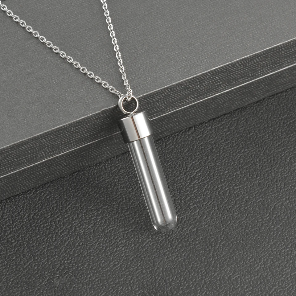 Čistá sklenená trubica urn pohotovosť fľaša, ktorá praje náhrdelník prívesok z nehrdzavejúcej ocele skrutkovacia čiapka Vial Ashes Memorial Pendant Pendant