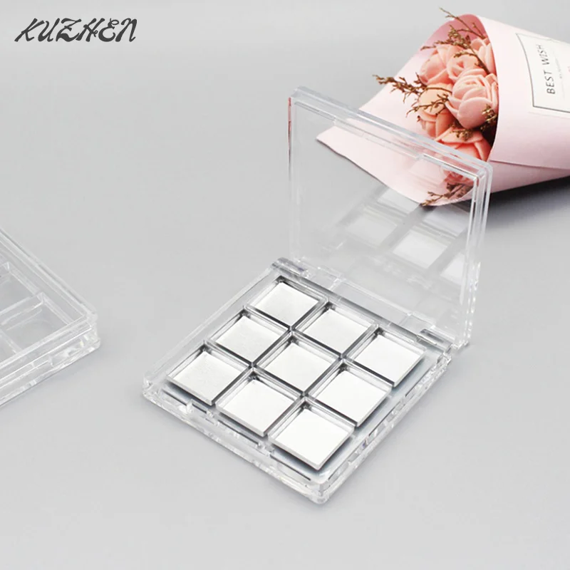 Čistá štvorcová puzdro na očné tiene 9 mriežky Palette Eye Makeup Storage Box Empty Eyeshadow Dish Diy Eyeshadow