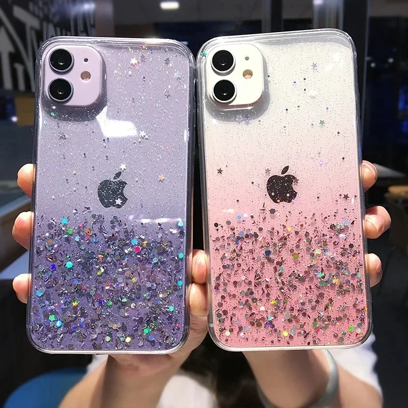 Čisté trblietavé puzdro pre iPhone 16 14 15 13 12 12 Pro 11 Pro Max xs Max xr x mini SE 2020 Roztomilé gradientné flitre kryt