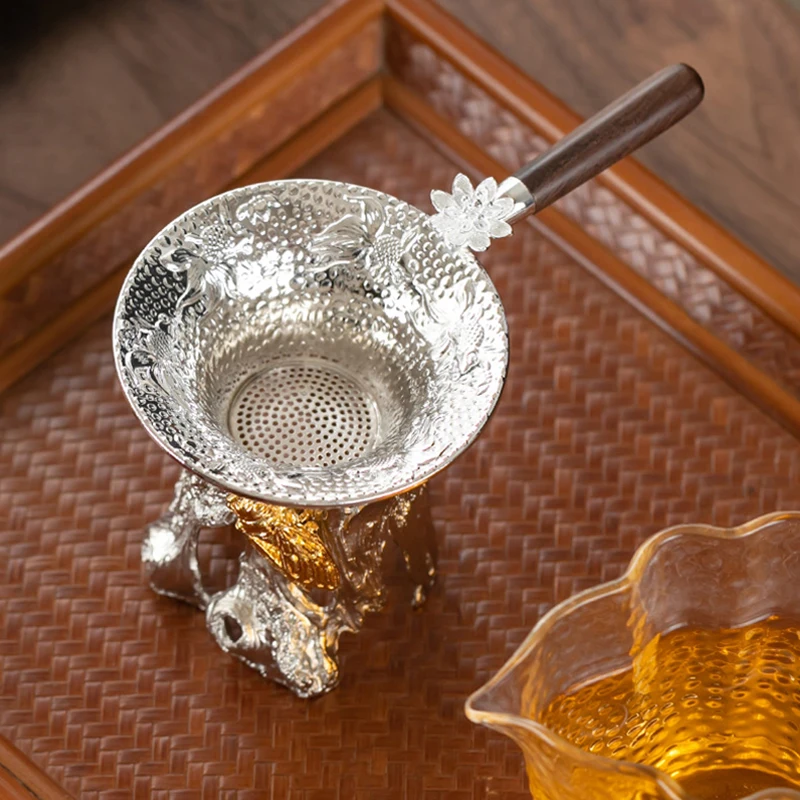 Čistý cínový odtokový odtok ručne vyrábaný kladivom Razený antioxidačný čaj Tea filter kung fu čajový súprav