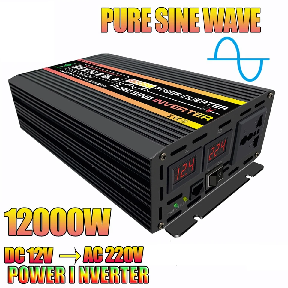 Čistý invertor sinínovej vlny 10000W/12000W LED displej Displej invertora vozidla Prevodník Transformátora Transformátora Výkon DC 12V na AC 220V