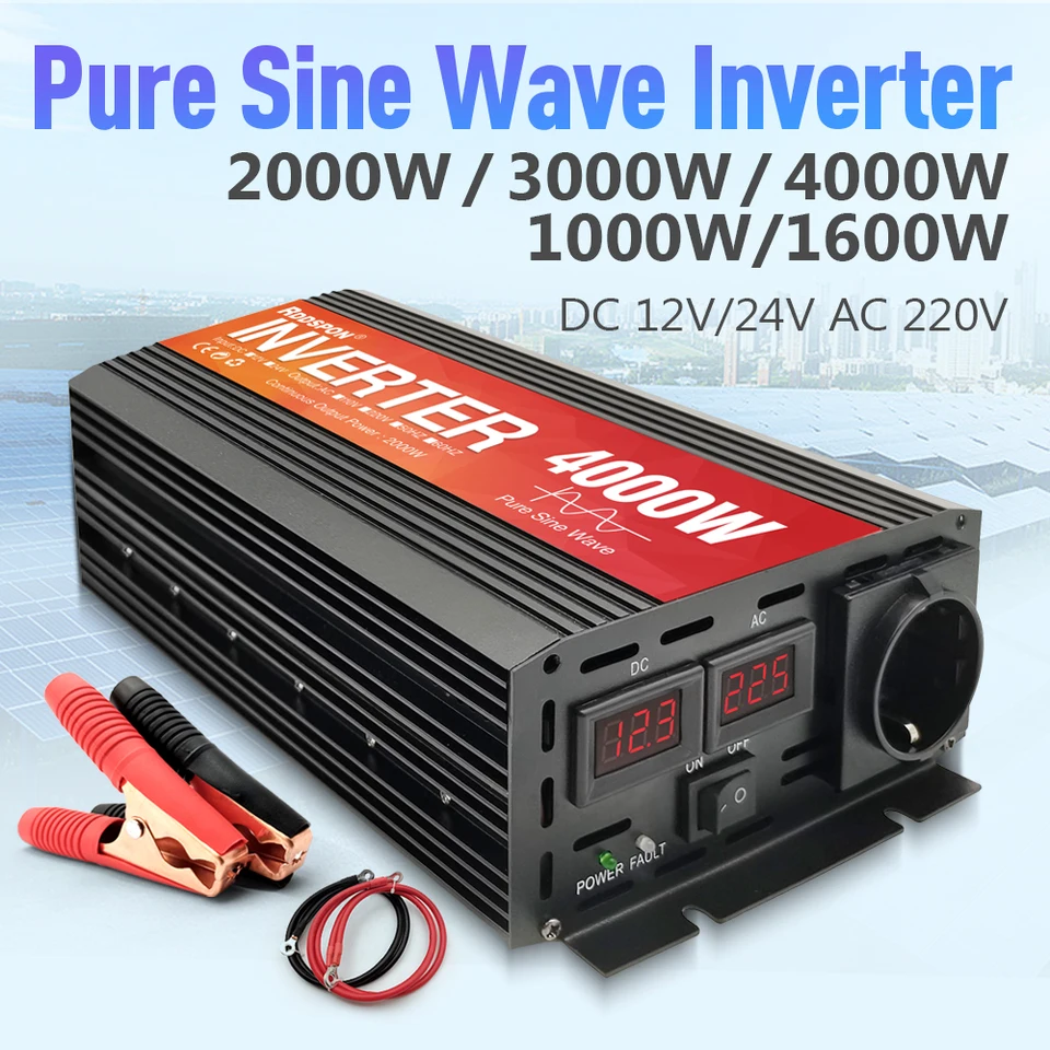 Čistý invertor sínusovej vlny 12V/24 V až 110/220V 1000W 1600W 2000W 3000W 4000W Solar Power Inverter Prenosná energia prenosného energie