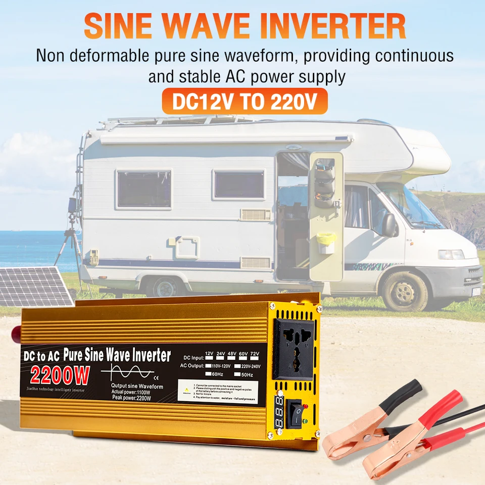 Čistý invertor sínusovej vlny DC12V na AC220V 1600W 2200W 3000W napätia transformátora transformátora automobilového nabíjačky LED displej LED DID