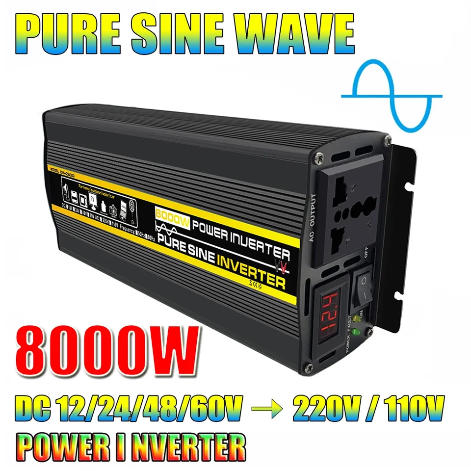 Čistý invertor výkonu sínusovej vlny 8000/6000/4000/3000 W 12/24/48/60 V až 220 V 110V Solar Car Inverter Transformátor prevodníka