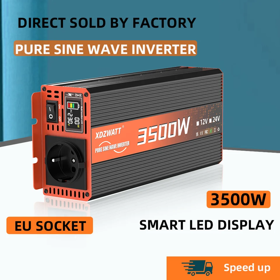 Čistý sinový vlny menič DC 12V až AC 220V 50 Hz Socket 3500W LED Voltmeter Transformátor prevodníka
