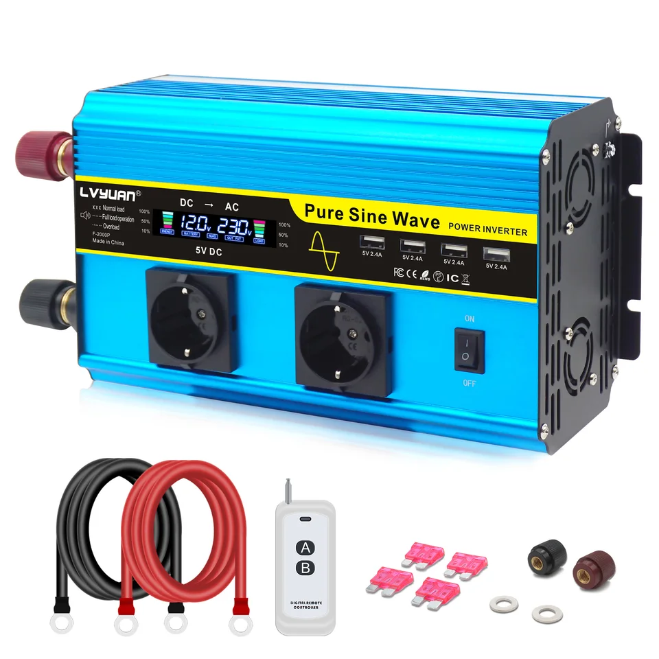Čistý sínusový invertor 12V 220V 8000W 5000W 4000W 3000W prevodník EU zásuvka s LCD DIAPLAY Car Solar Inverter pre domáce vozidlá