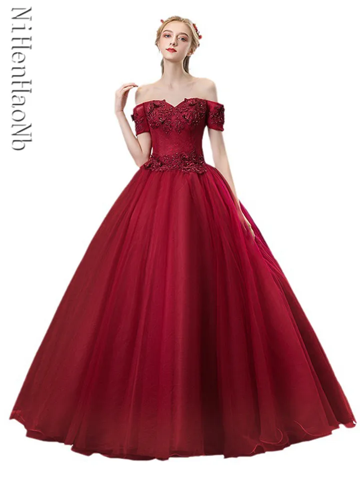 Člnný krk Vestidos de 15 Anos Vestidos de Quinceanera šaty mimo ramenného guľôčkového šaty dlhé sladké 16 šaty