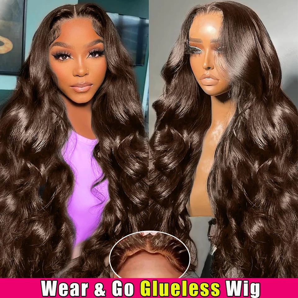 Čokoládová hnedá parochňa bez gluefety ľudské vlasy pripravené na opotrebenie a choďte vopred vyrezané pred vystrihanou vlnou tela 5x5 bez Glueless Lace Closure Parochňa