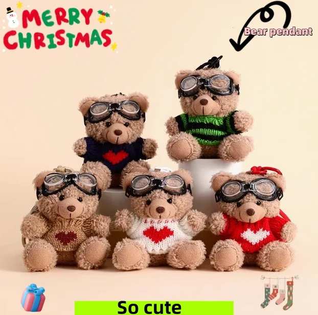Čokoládový medveď roztomilý školský vak prívesok Trendy Plush Doll Keychain Crossdressing Bear Malé ozdoby pár dievčat darček 11 cm
