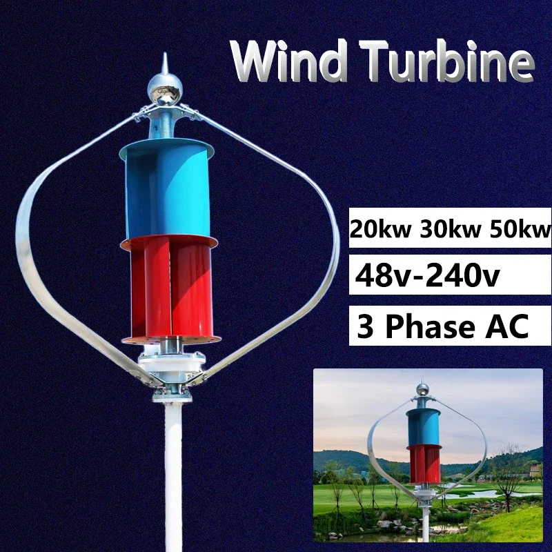 Čína Factroy 30 kW Vertikálna generátor turbíny veternej energie pre domácu farmu 50000W 220V 48V 96 V Elektrický veterný mlyn s alternátorom